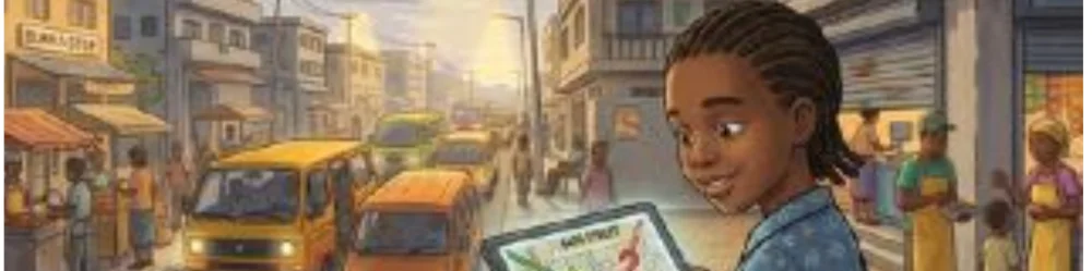 Mira using a digital map to understand traffic in her city