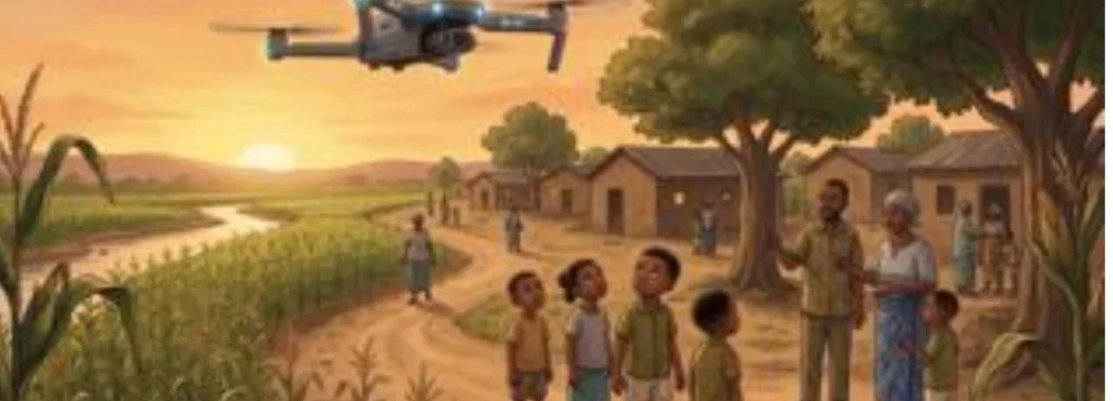 Tomi and his community looking across the farm of tomorrow